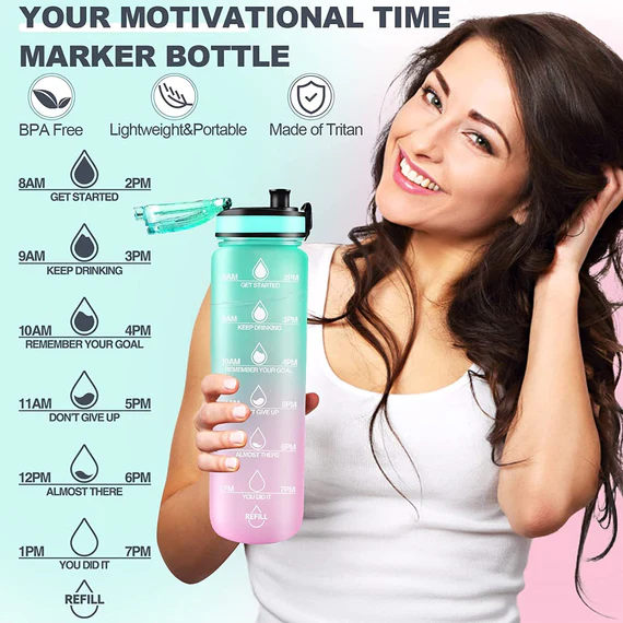 MOTIVATIONAL WATER BOTTLE WITH STRAW-Impact Mart